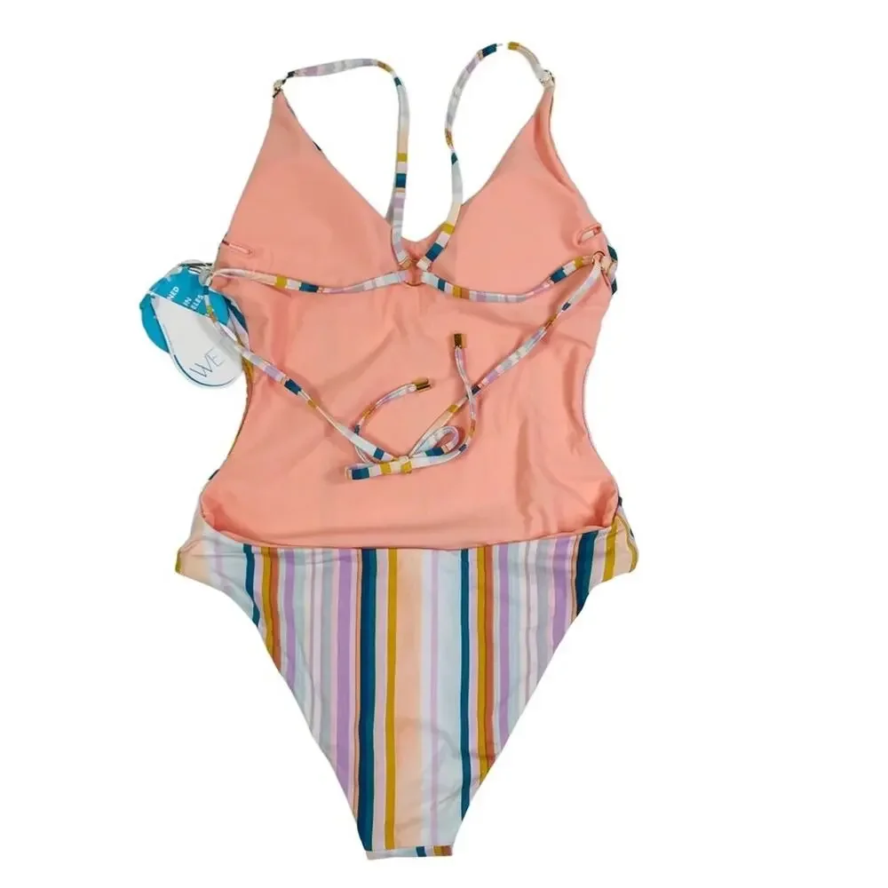 WET Kelly Brazilian Stripe One Pcs Swimsuit XS Resort Open Retro NWT Made USA
